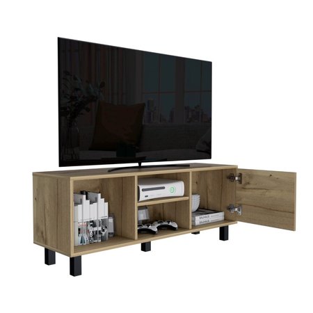Tuhome Tunez Tv Stand for TV's up 43 in. Three Open Shelves, One Cabinet, Light Oak RLD7040
